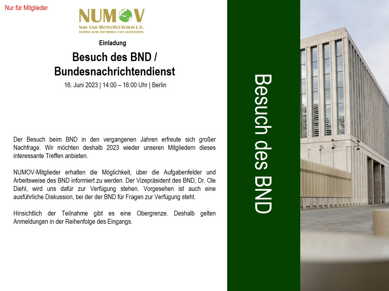 Besuch des BND / Bundesnachrichtendienst - NUMOV / Nah- und Mittelost ...